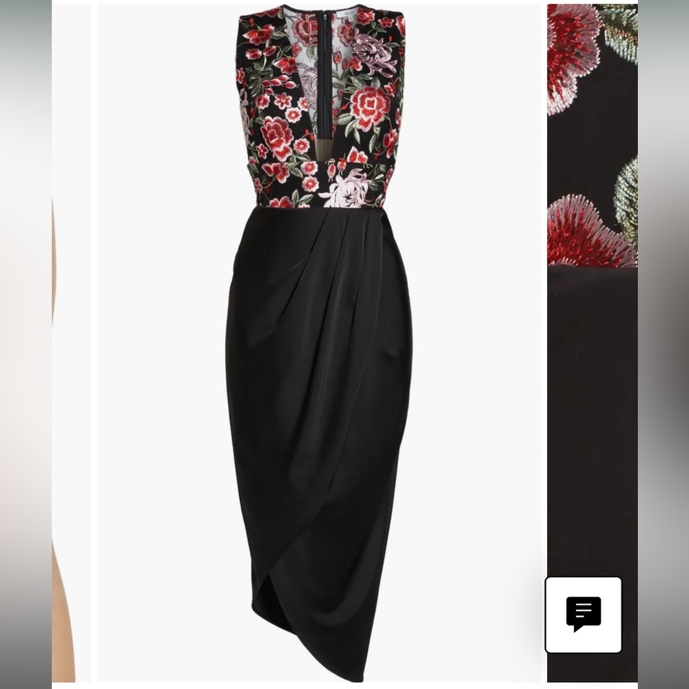 Sau Lee Mila Embroidered Tulip Skirt Dress Asymmetrical Mesh Size 0 US 4 UK - Picture 5 of 8
